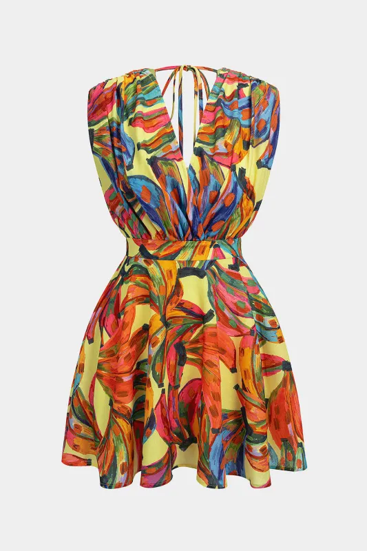 Floral Print V-Neck Sleeveless Mini Dress made by Micas