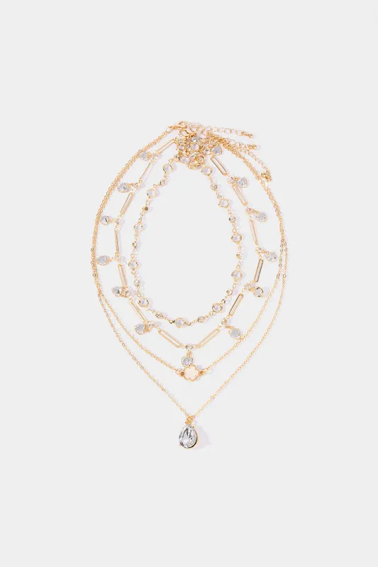 Rhinestone Layered Necklace made by Micas