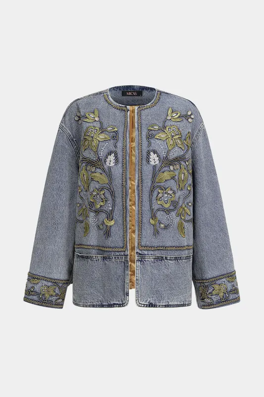Denim Patchwork Embroidery Outerwear made by Micas