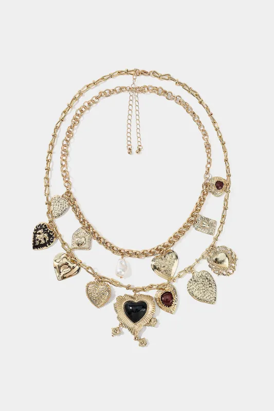 Geometric Heart-Shaped Two-Layer Necklace made by Micas