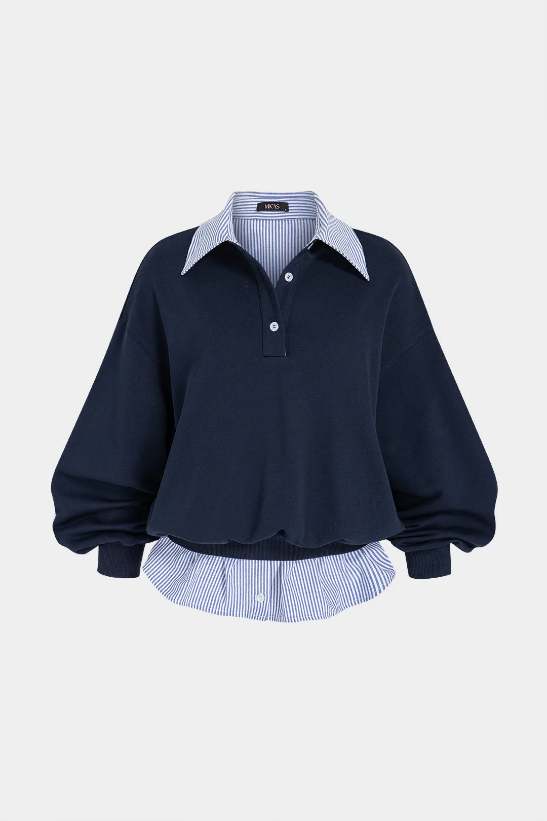 Striped Lapel Button Long Sleeve Sweatshirt sold by Micas product image thumbnail 2