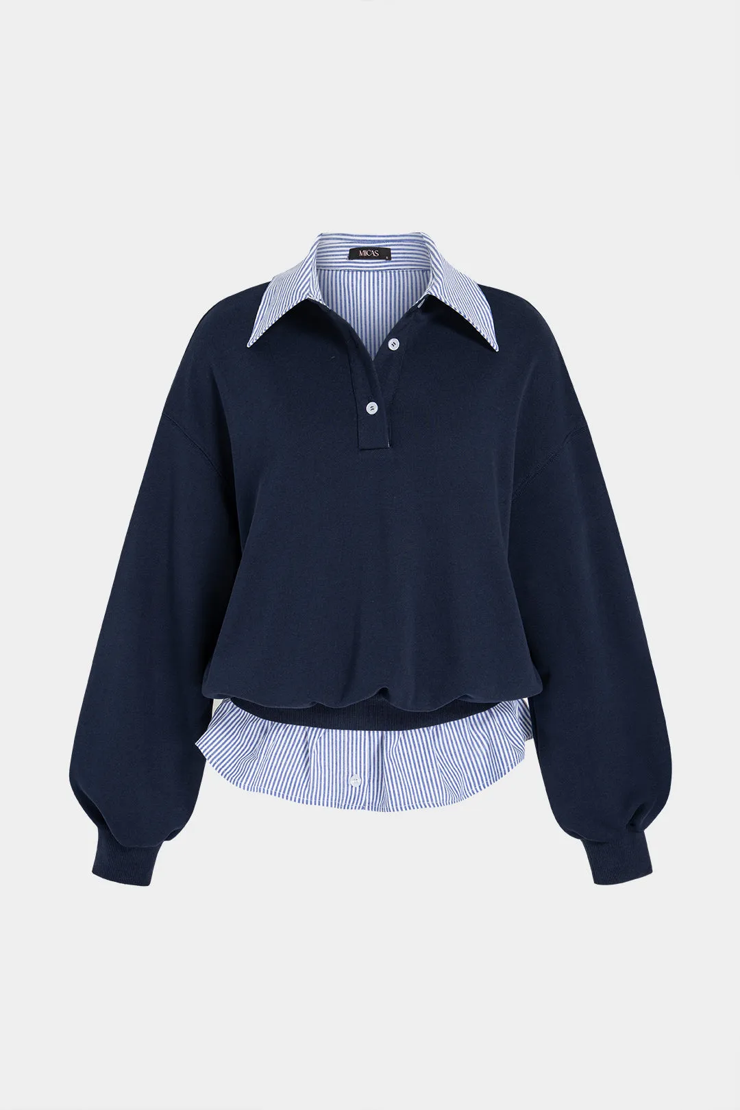 Striped Lapel Button Long Sleeve Sweatshirt sold by Micas product image thumbnail 3