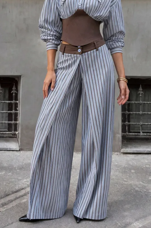 Contrast Stripes Print High Waist Wide Leg Pants made by Micas