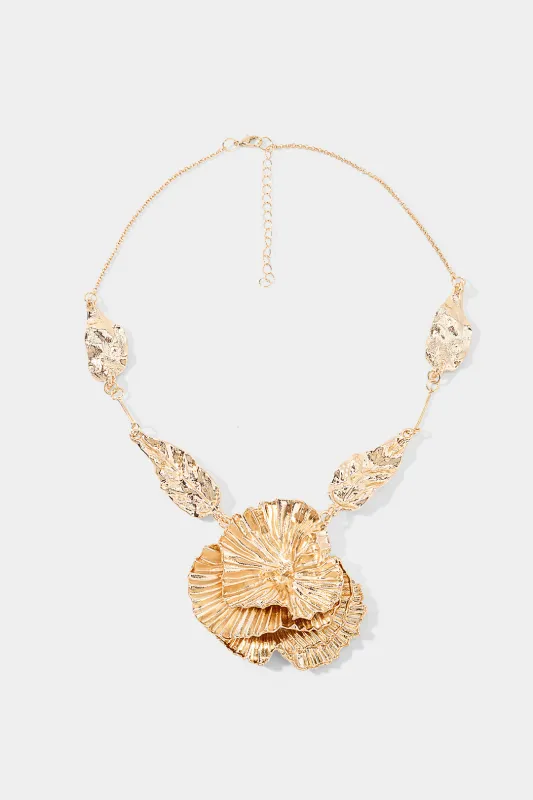 Metal Textured Flower Pendant Necklace made by Micas