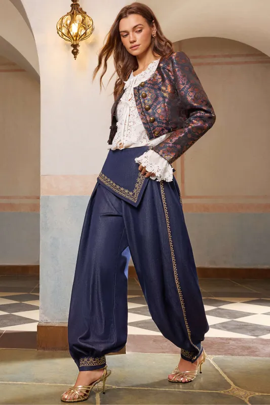 Embroidery Asymmetrical Balloon Pants made by Micas