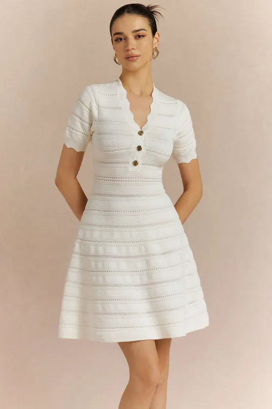 V-Neck Cut Out Metallic Button Short Sleeve Mini Dress made by Micas