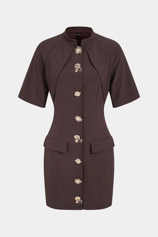 Metallic Button Short Sleeve Mini Dress made by Micas