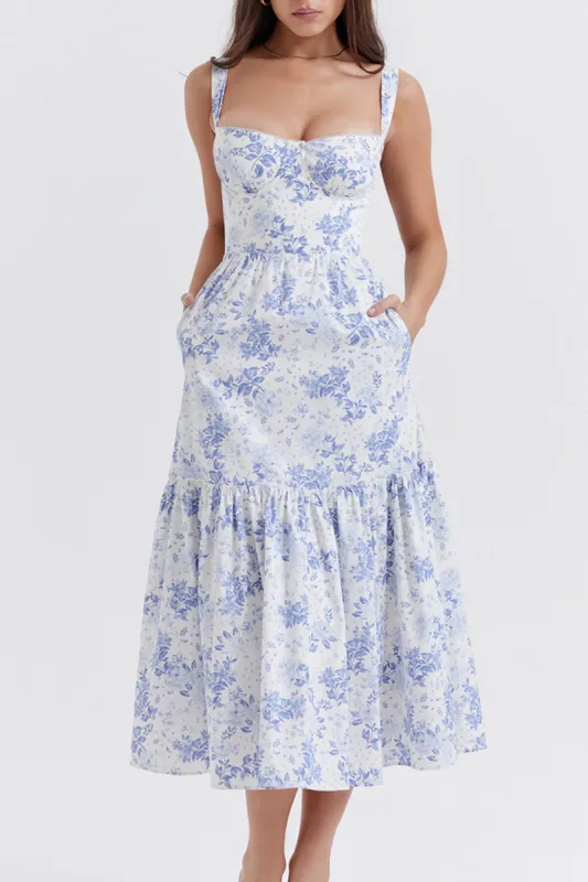 Floral Print Bustier Slit Midi Dress sold by Micas