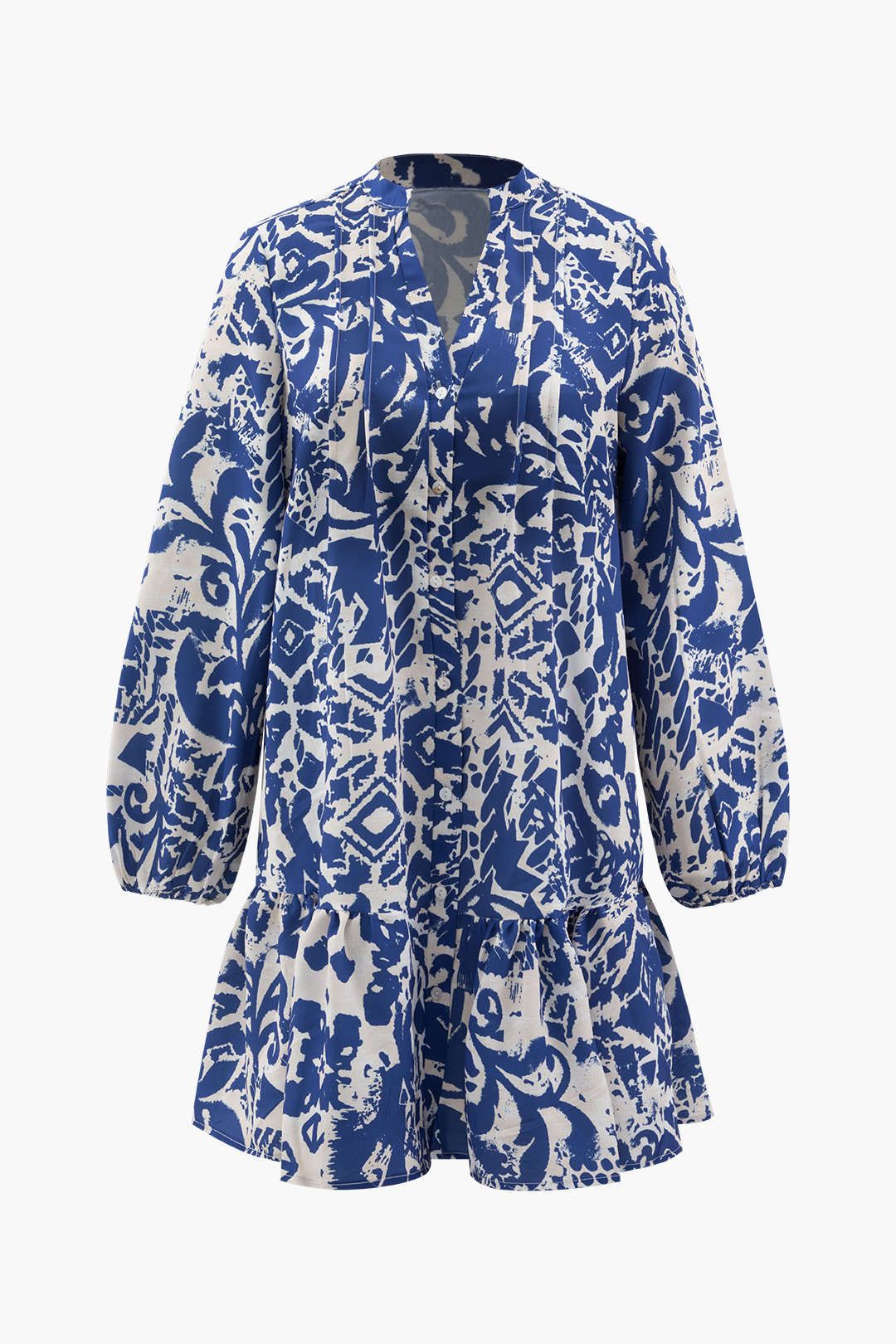 Printed V-neck Pintuck Mini Dress sold by Micas