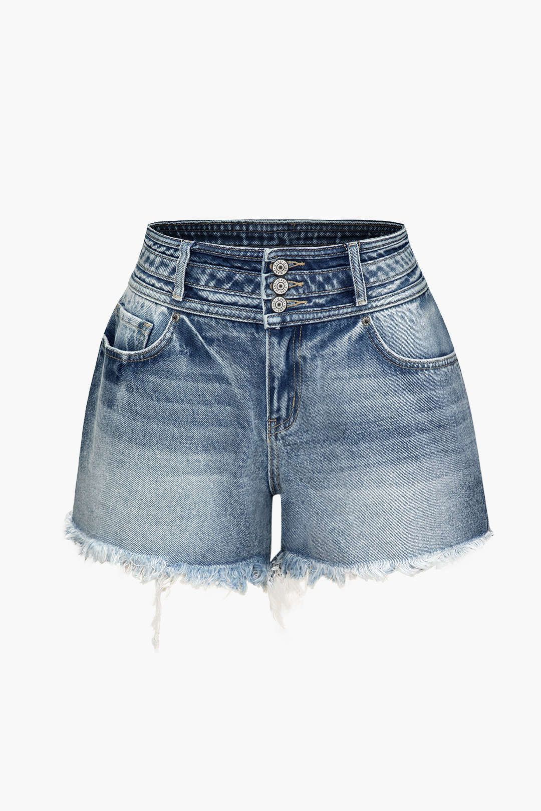 Denim Frayed Hem Shorts sold by Micas