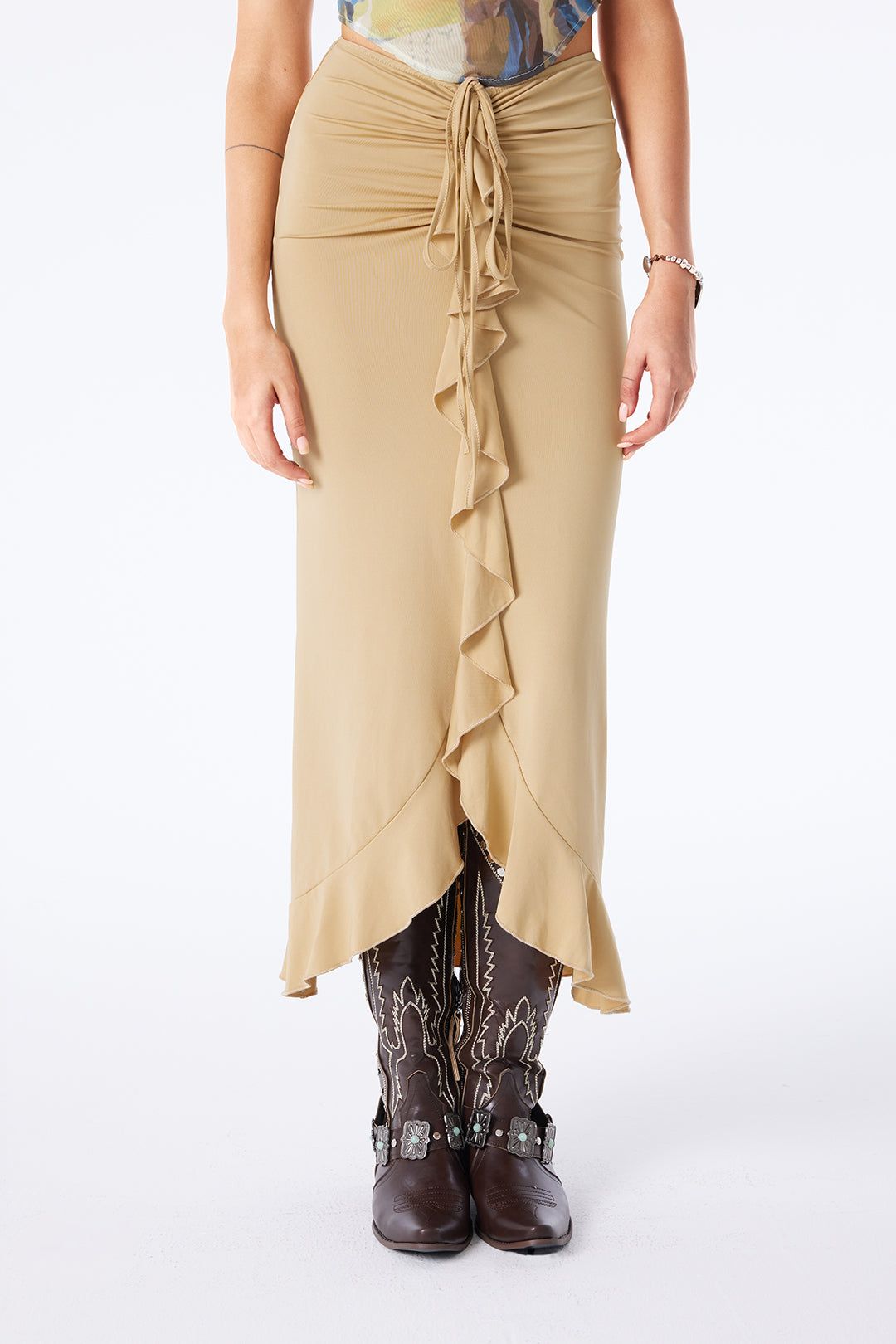 Ruched Drawstring Ruffle Midi Skirt sold by Micas product image thumbnail 2