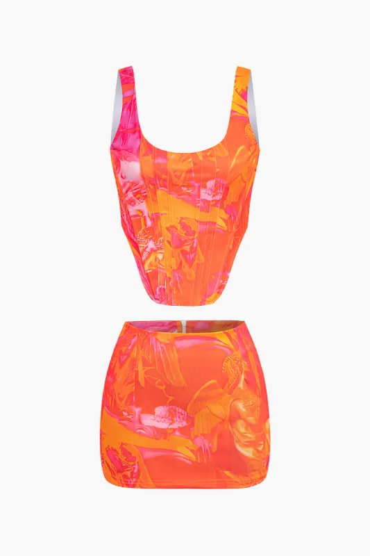 Abstract Print Corset Top And Mini Skirt Set sold by Micas