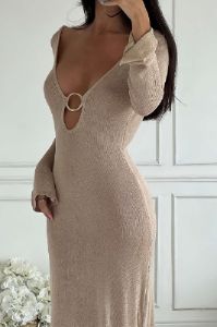 U-neck Backless Knit Long Sleeve Maxi Dress sold by Micas