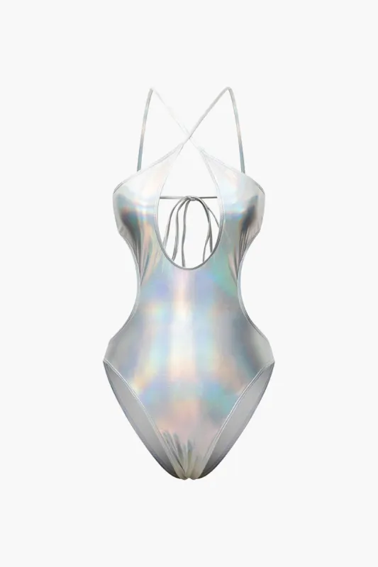 Metallic Cut Out Tie Back Swimsuit sold by Micas