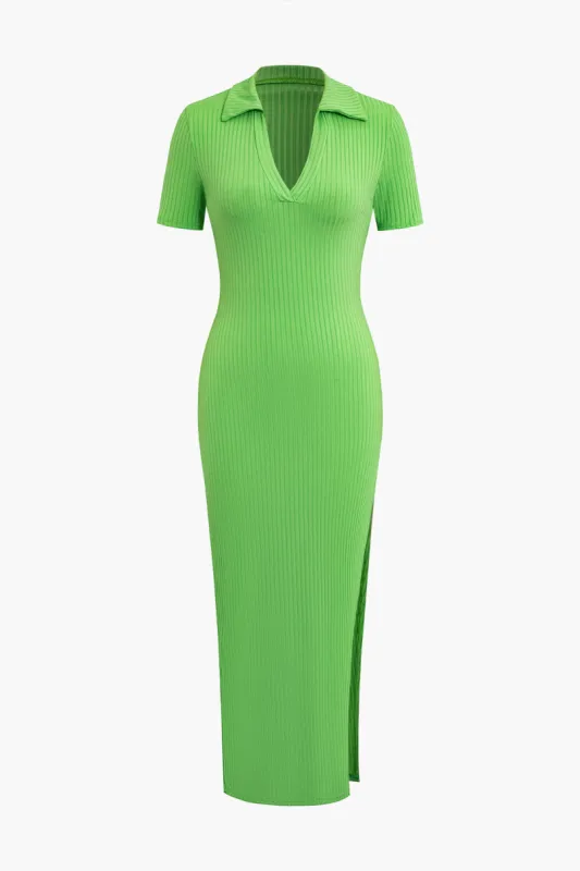 Polo V-neck Slit Midi Dress sold by Micas