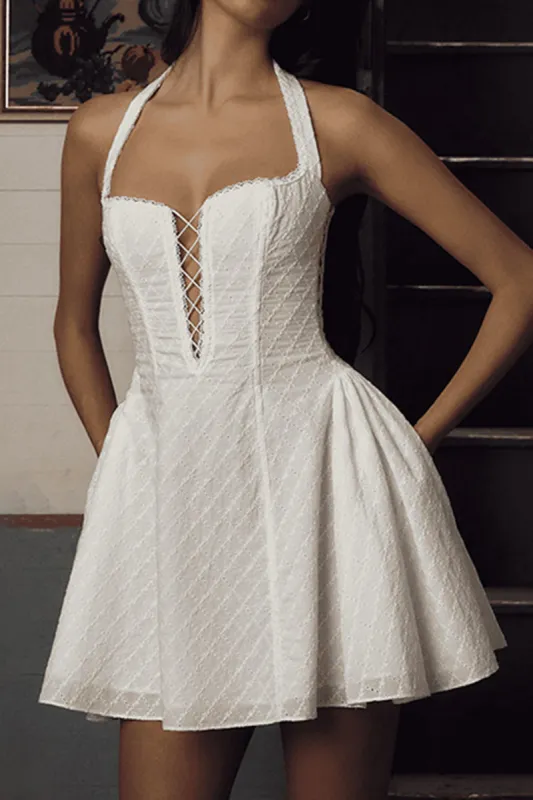 Halter Cutout A-line Mini Dress sold by Micas