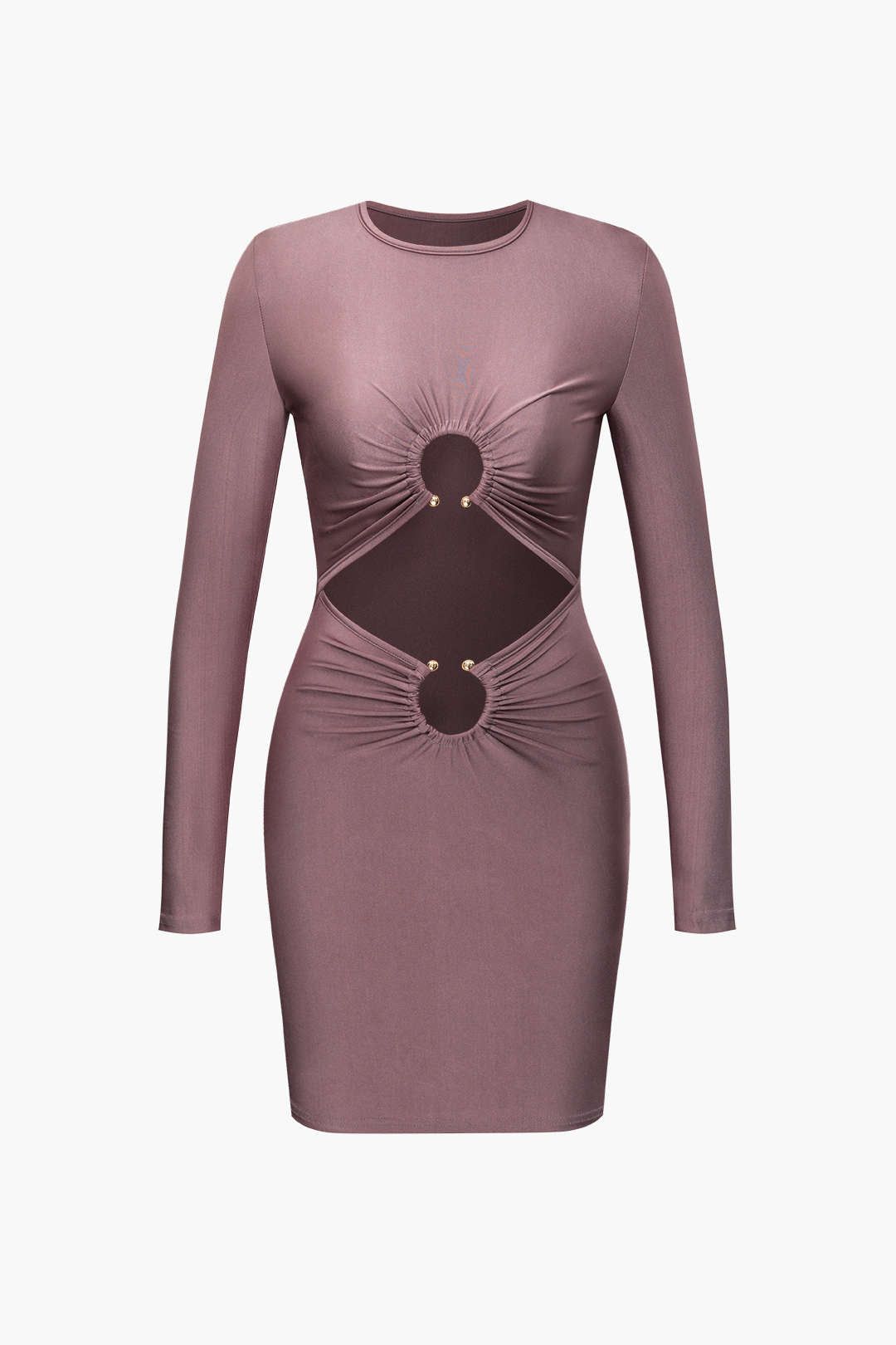 Solid Cut Out Ruched Long Sleeve Mini Dress sold by Micas