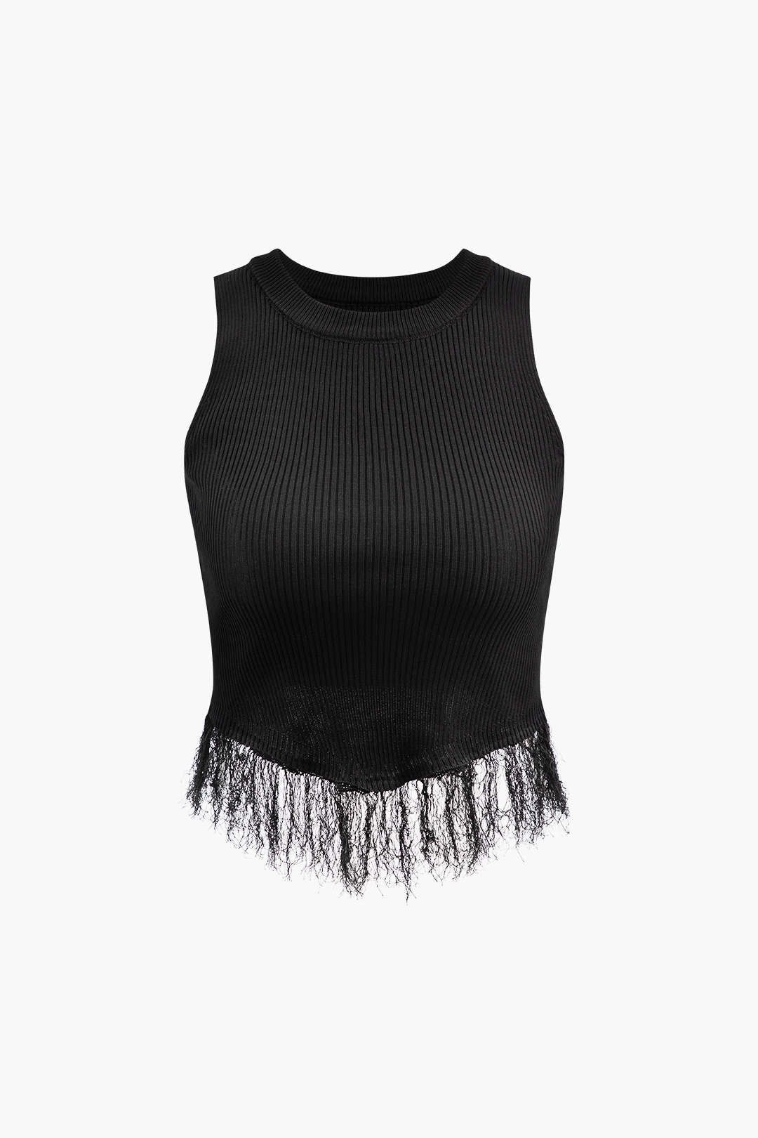 Fringe Hem Rib Knit Tank Top sold by Micas