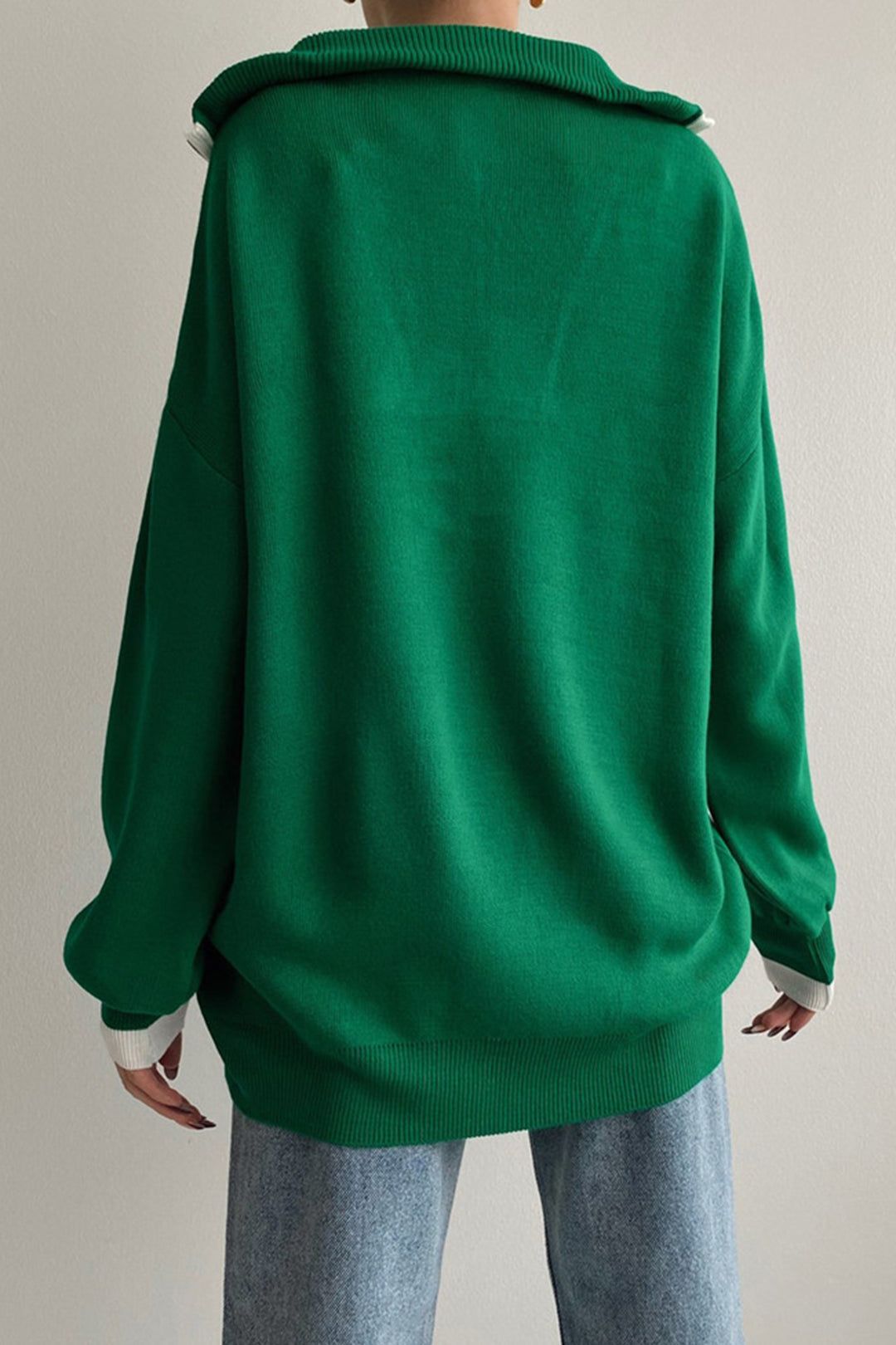 Contrast Stand Collar V-Neck Long Sleeve Knit Top sold by Micas product image thumbnail 2