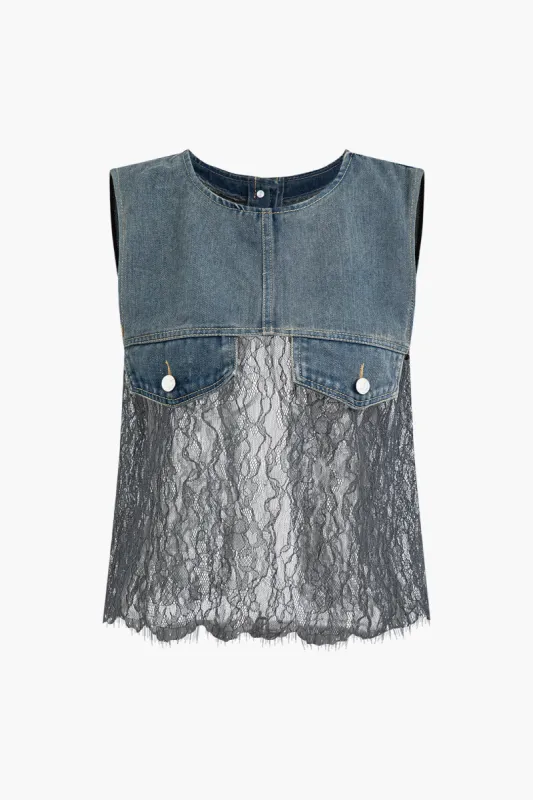 Lace Patchwork Denim Tank Top sold by Micas