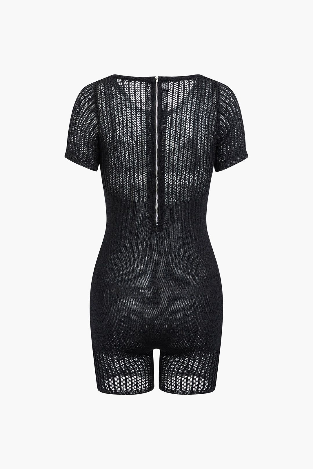 Hollow Out Knit Zip Up Short Sleeve Romper sold by Micas product image thumbnail 4