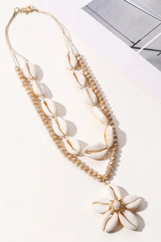 Skal og perle blomst vedhæng halskæde sold by Micas