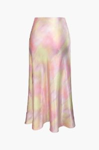 Tie Dye Satin Midi Skirt sold by Micas