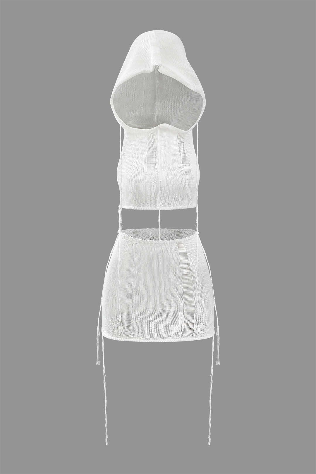 Laddered Knit Hooded Tank Top And Mini Skirt Set sold by Micas