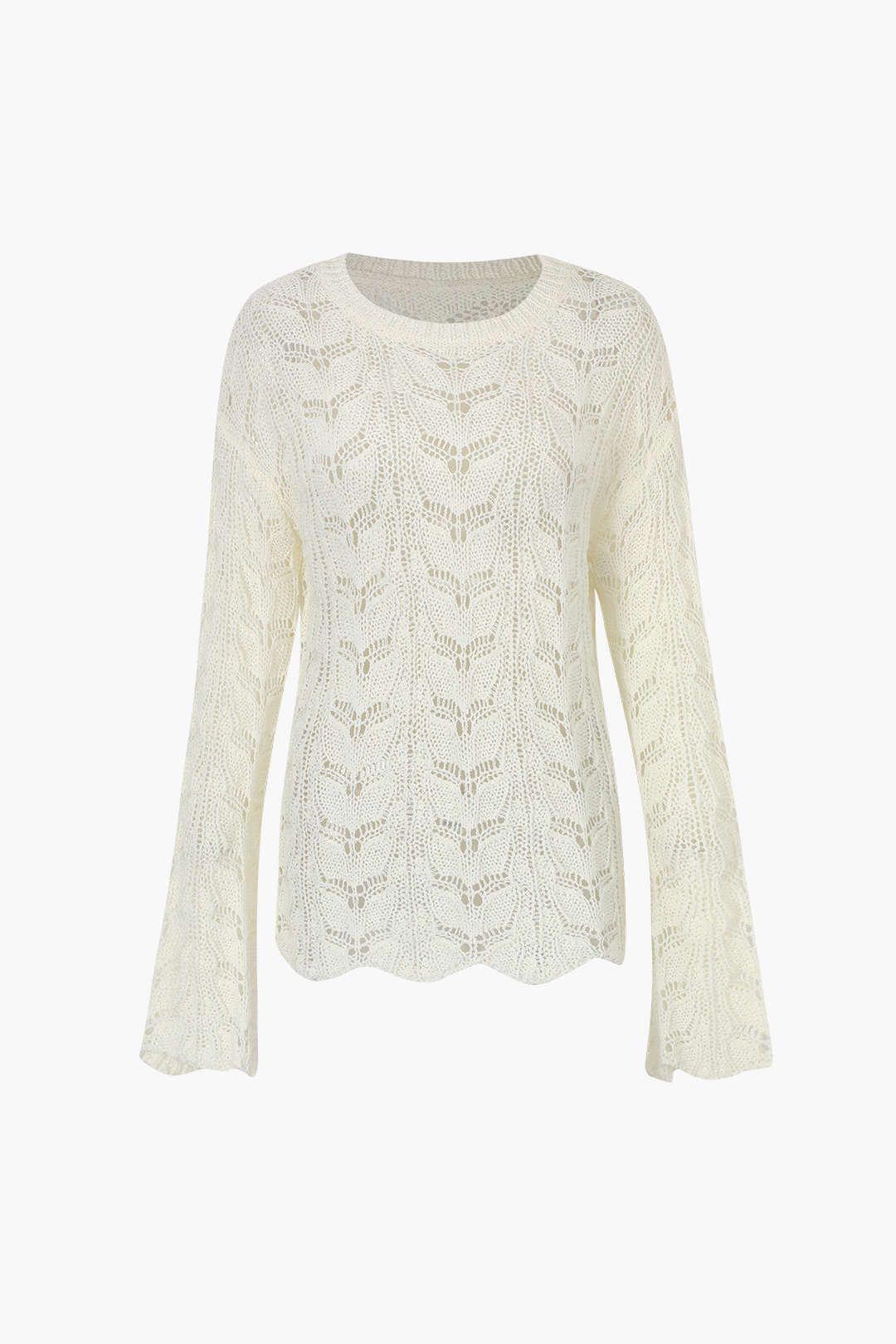 Long Sleeve Openwork Knit Top sold by Micas