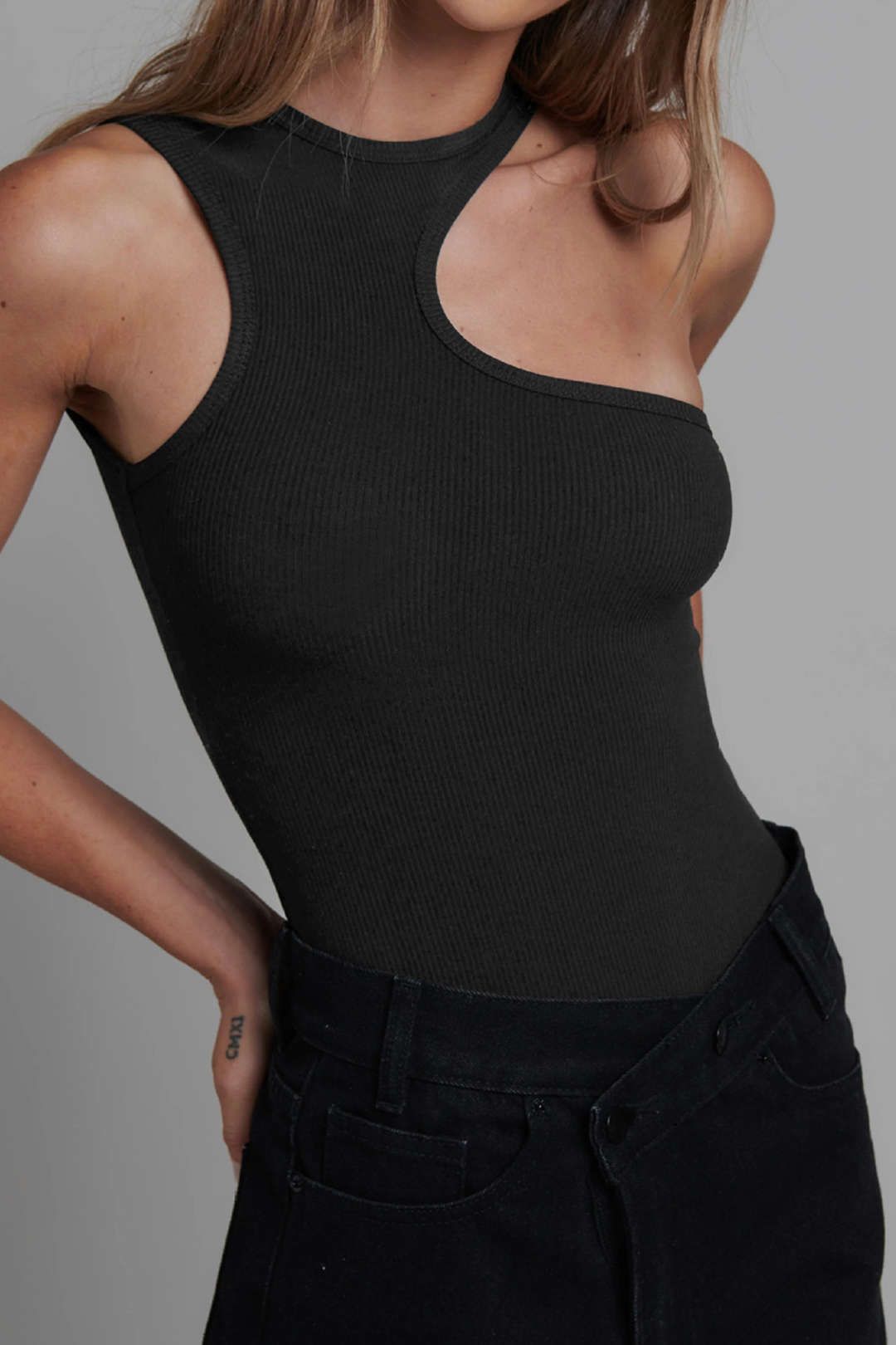 Asymmetric Rib-Knit Bodysuit sold by Micas