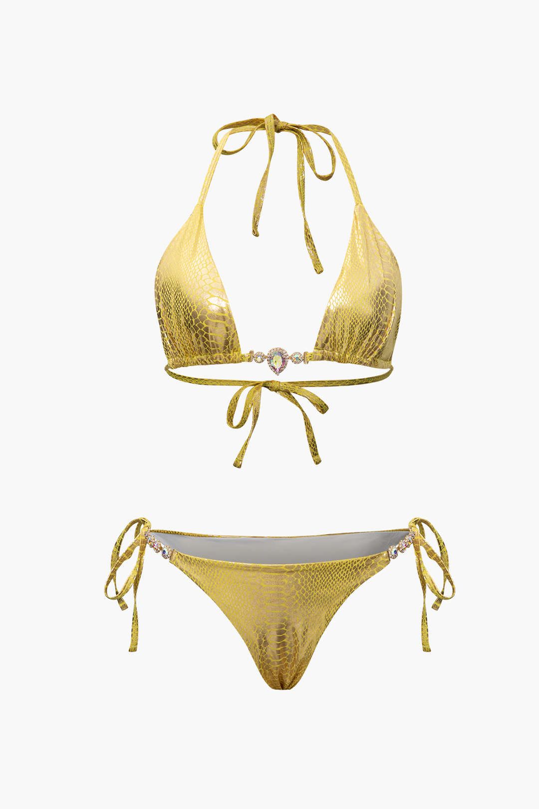 Metallic Halter Tie Side Bikini Set sold by Micas