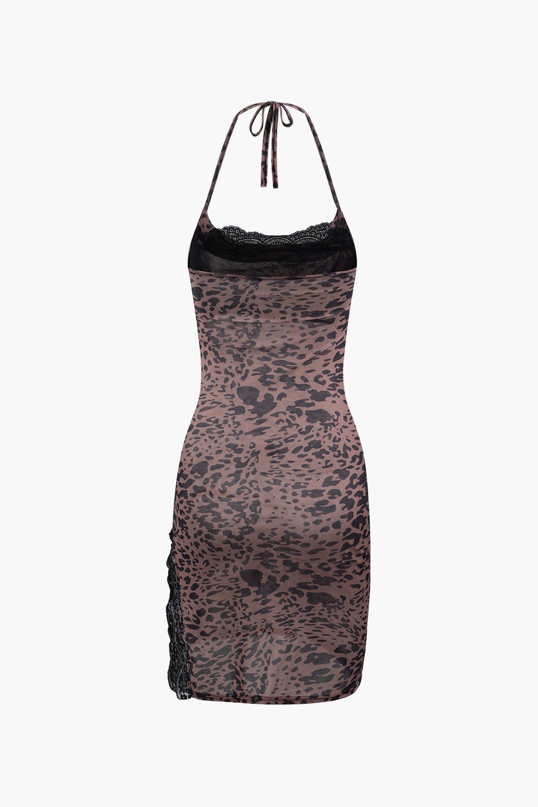 Leopard Print Lace Trim Mesh Halter Mini Dress sold by Micas product image thumbnail 3