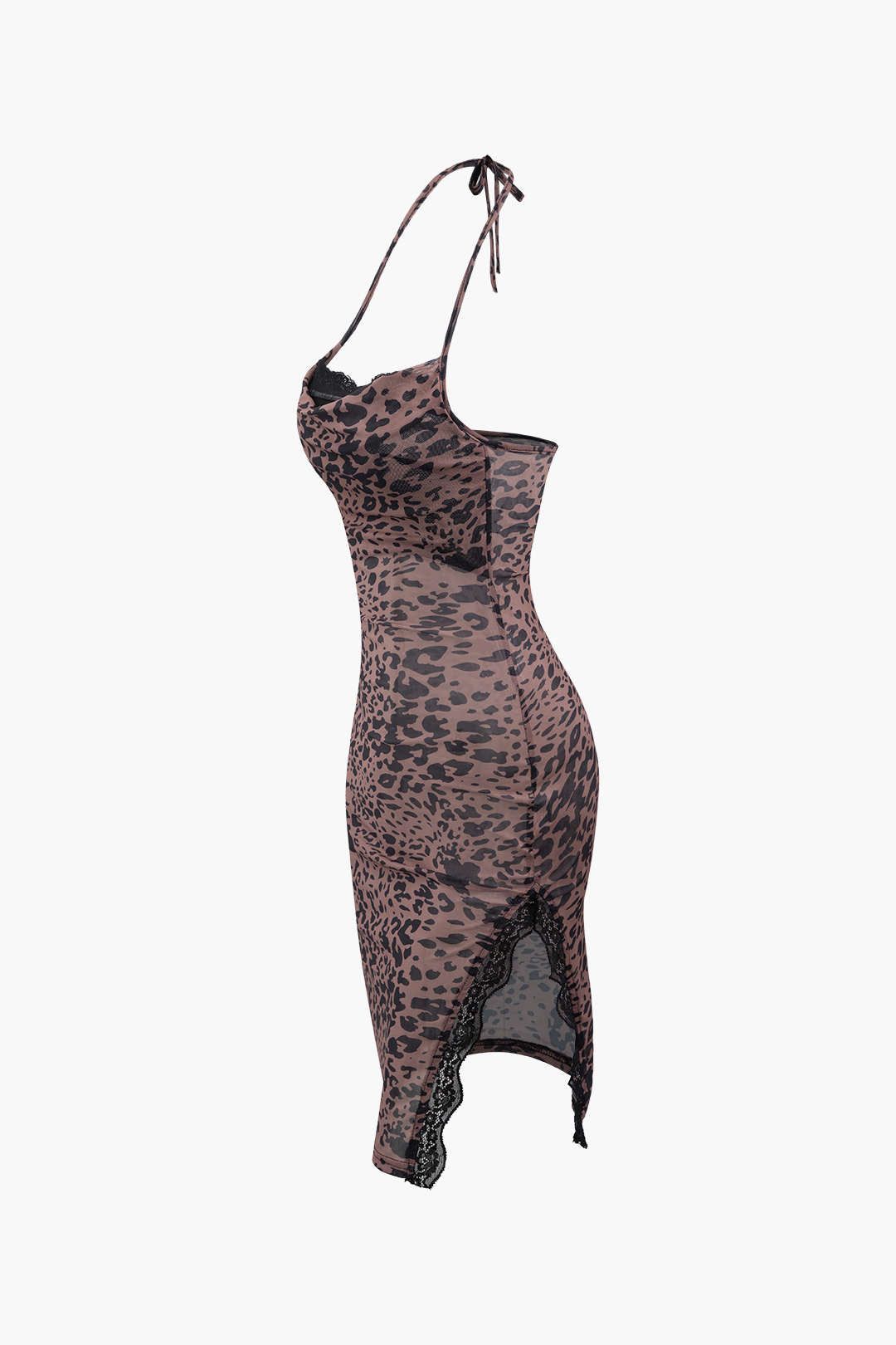 Leopard Print Lace Trim Mesh Halter Mini Dress sold by Micas product image thumbnail 2