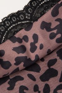 Leopard Print Lace Trim Mesh Halter Mini Dress sold by Micas