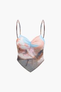 Printed Mesh V-hem Tie Back Cami Top sold by Micas