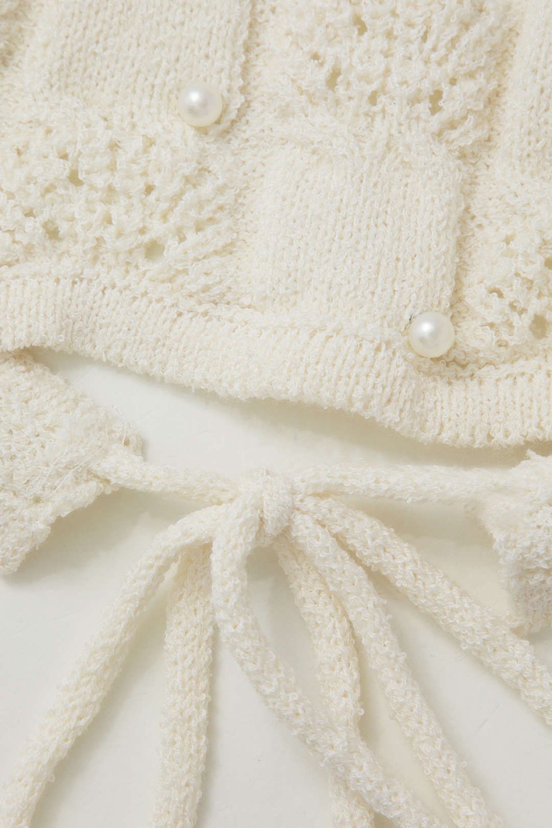 Pearl Embellished Open Knit Tie Back T-Shirt sold by Micas product image thumbnail 5