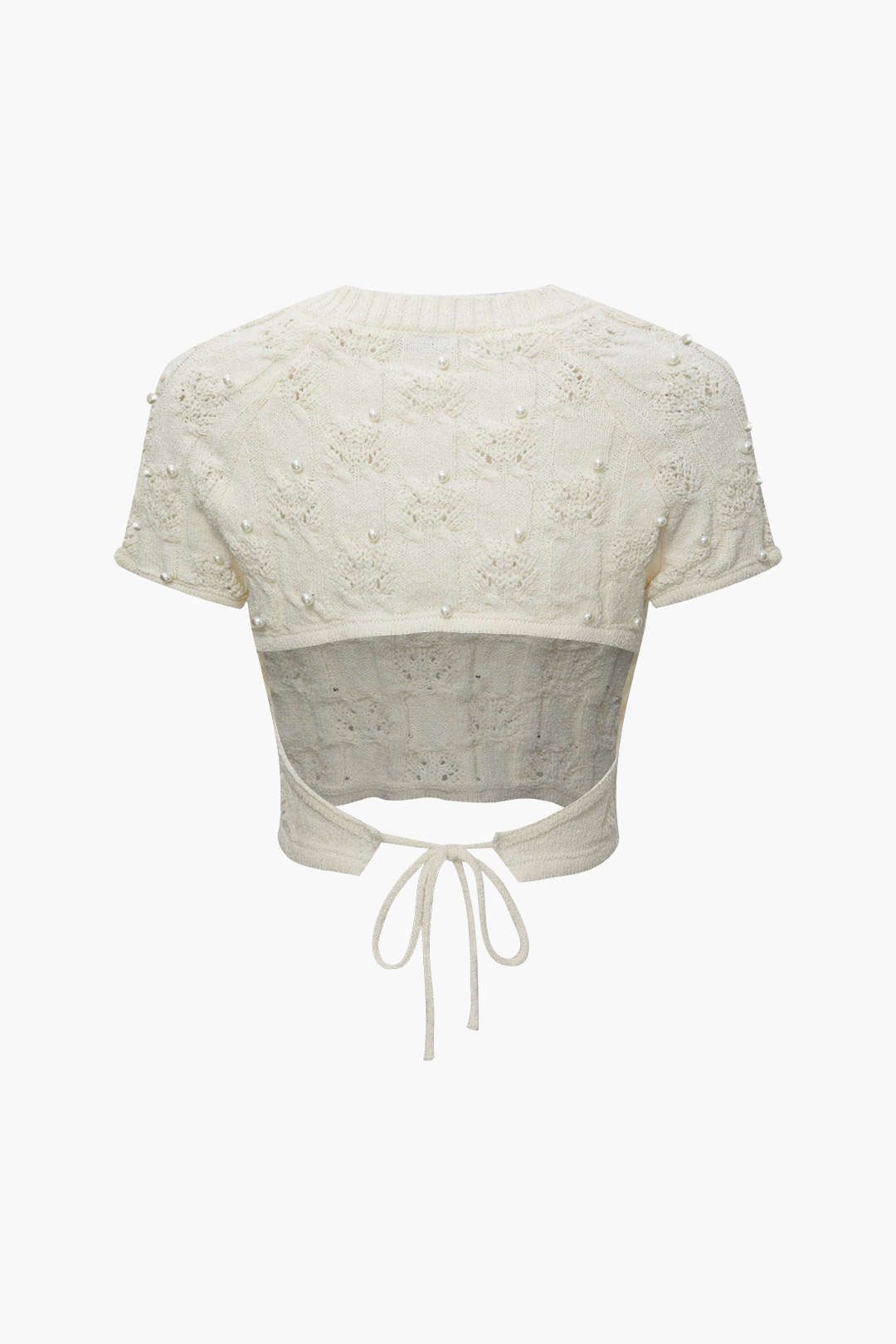 Pearl Embellished Open Knit Tie Back T-Shirt sold by Micas product image thumbnail 2