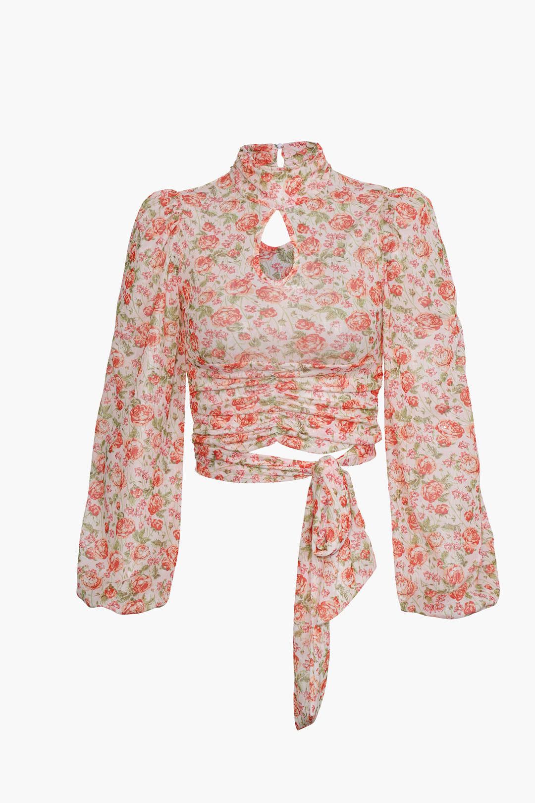 Floral Sheer Mesh Stand Neck Top sold by Micas product image thumbnail 5