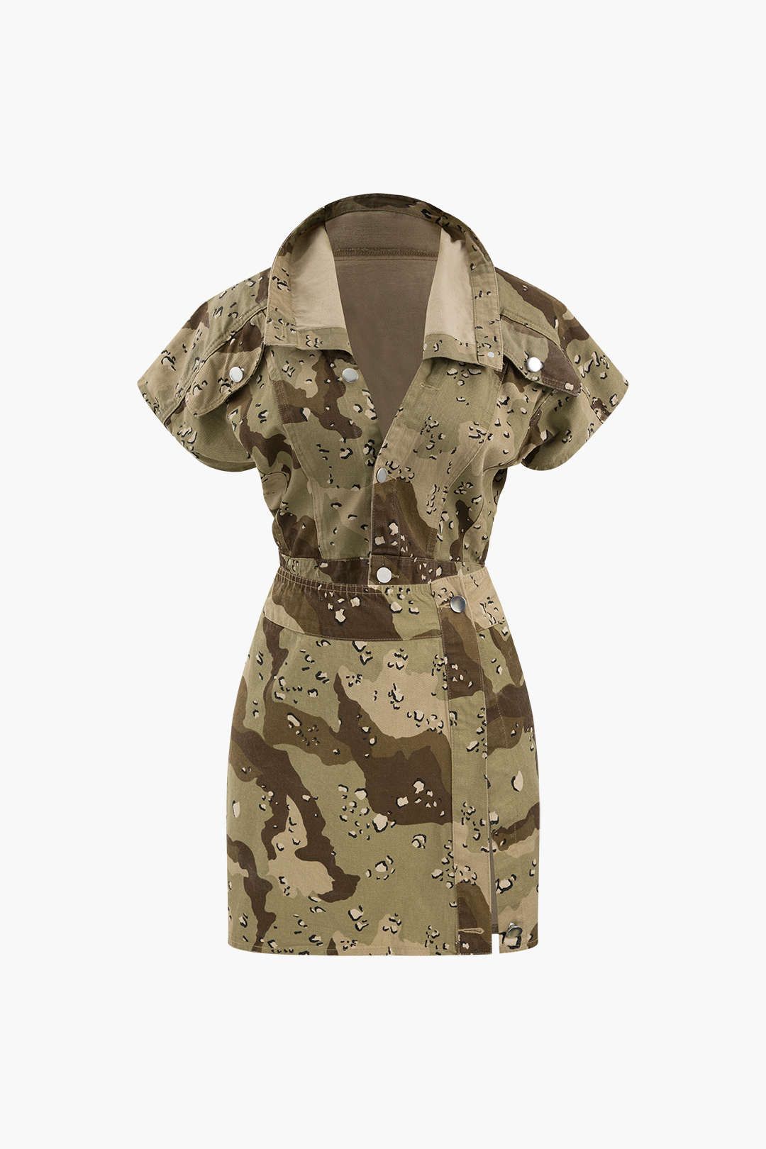 Camo Short Sleeve Crop Shirt And Slit Mini Skirt Set sold by Micas
