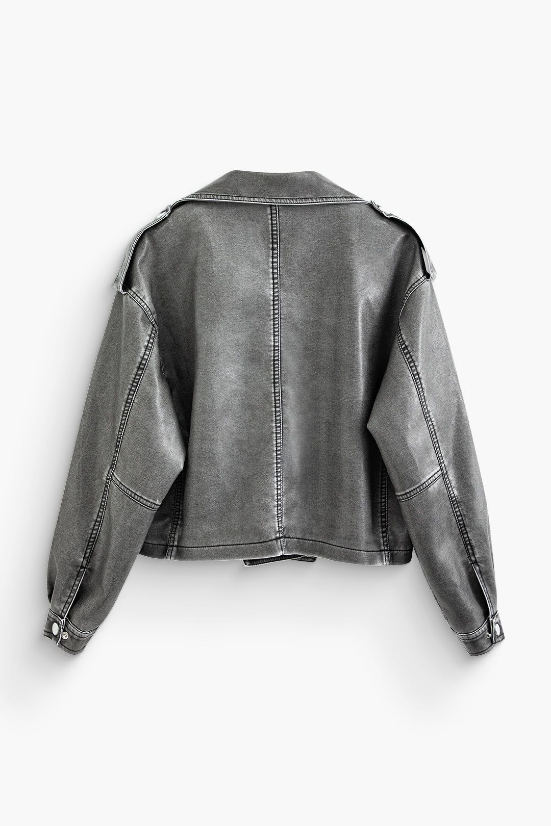 Faux Leather Collar Flap Pocket Jacket sold by Micas product image thumbnail 2