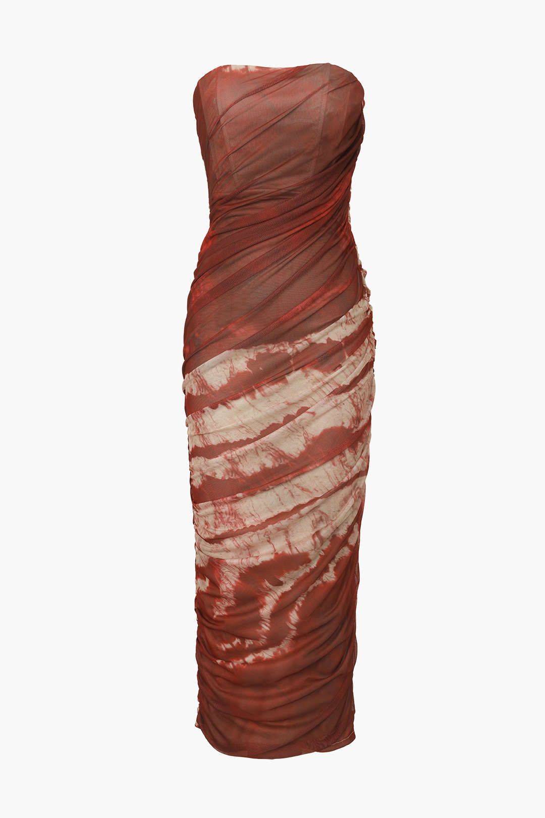 Abstract Mesh Strapless Midi Dress sold by Micas