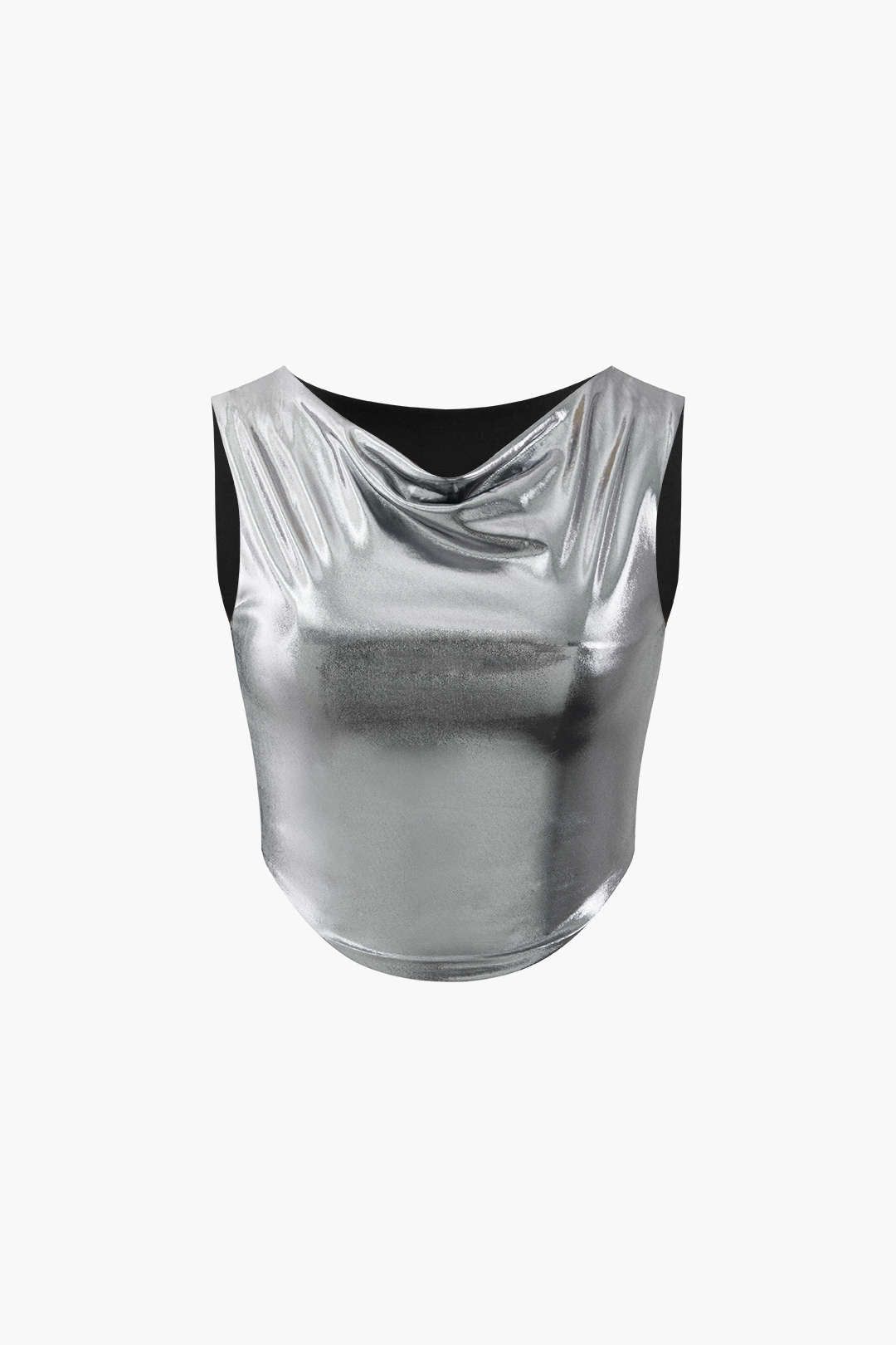 Metallic Cowl Neck Crop Tank Top sold by Micas