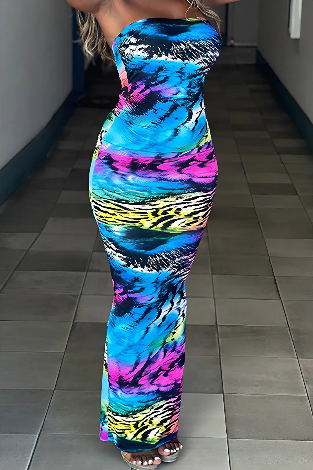 Abstract Print Strapless Maxi Dress sold by Micas