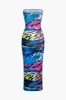 Abstract Print Strapless Maxi Dress sold by Micas