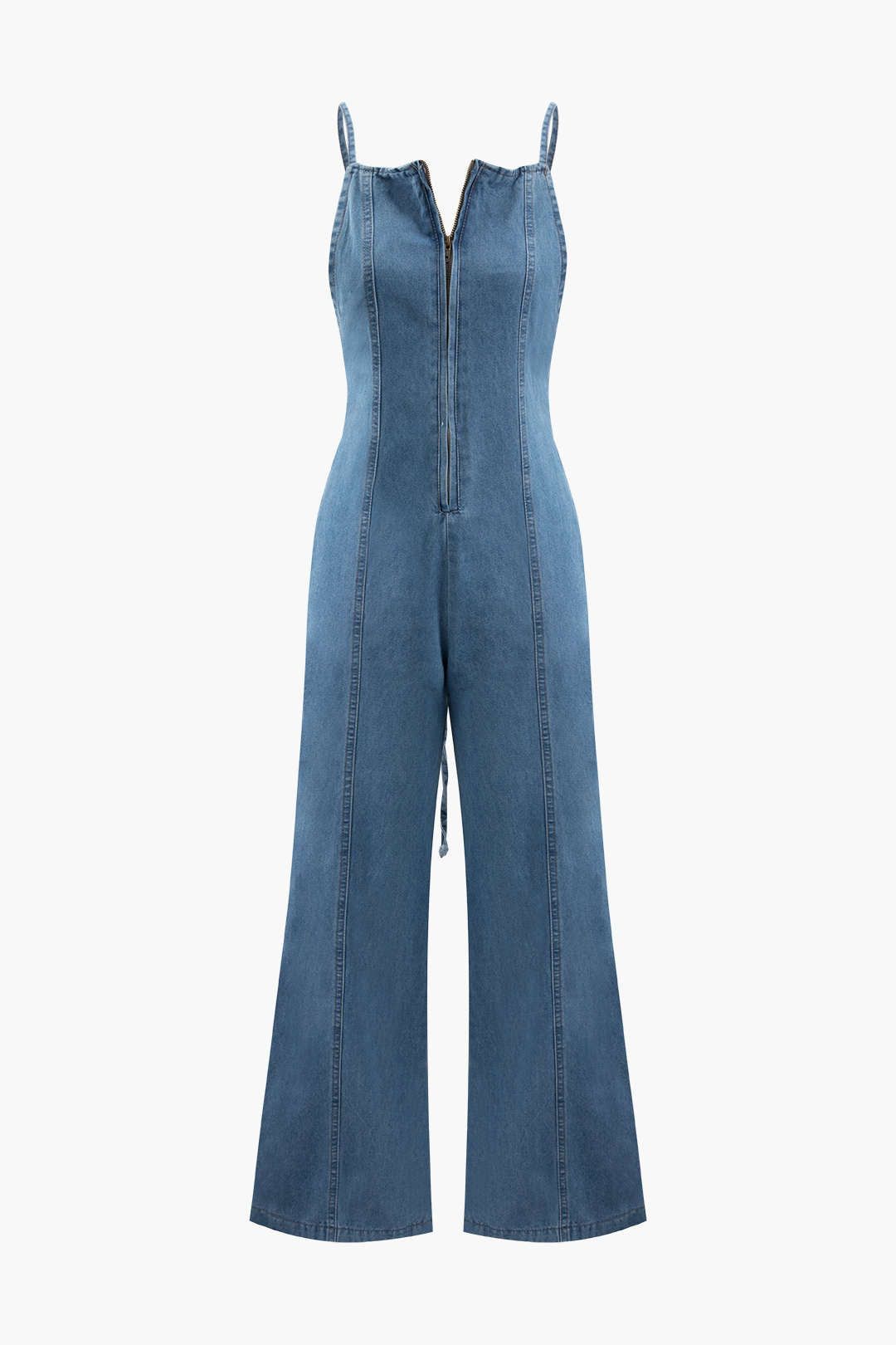 Cross Tie Back Denim Wide Leg Jumpsuit sold by Micas