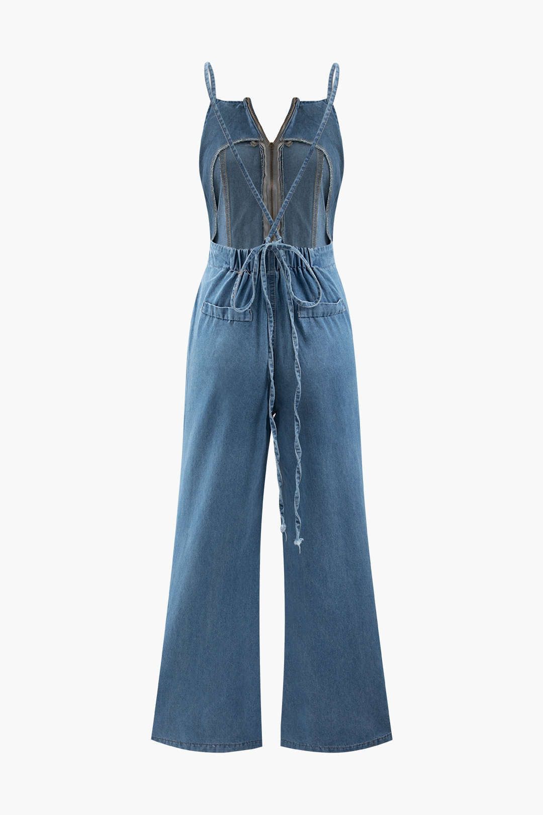 Cross Tie Back Denim Wide Leg Jumpsuit sold by Micas product image thumbnail 2