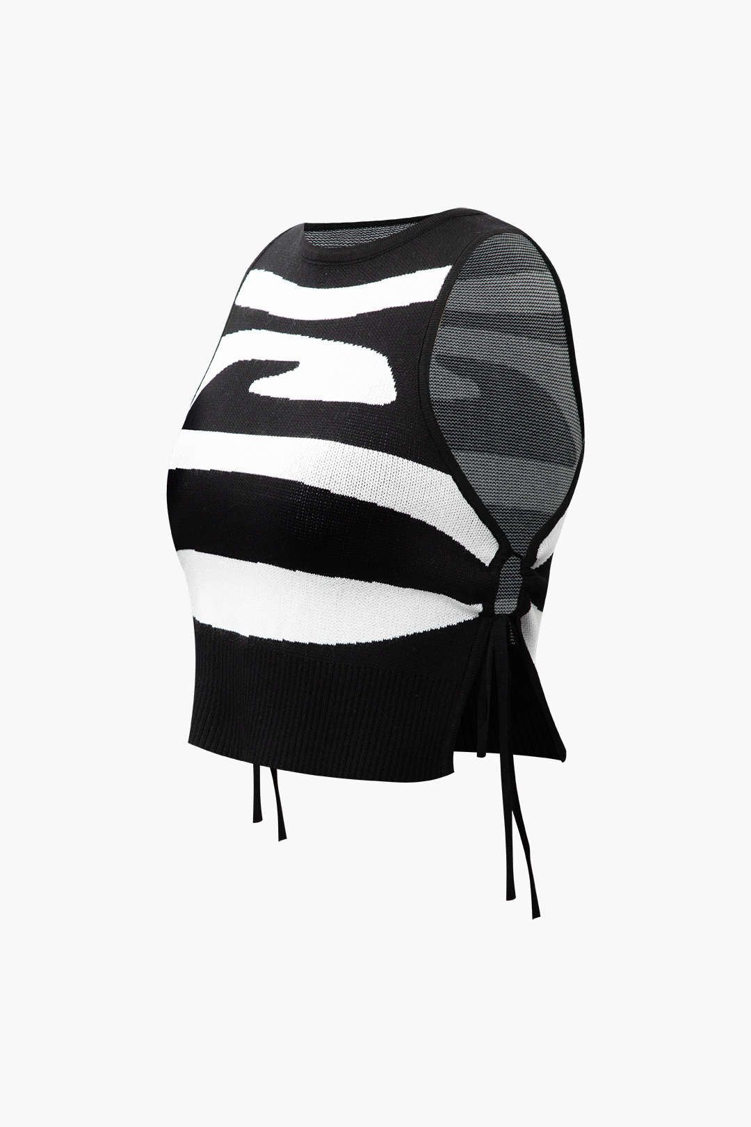 Black And White Knit Sleeveless Top And High Waisted Shorts Set sold by Micas product image thumbnail 4