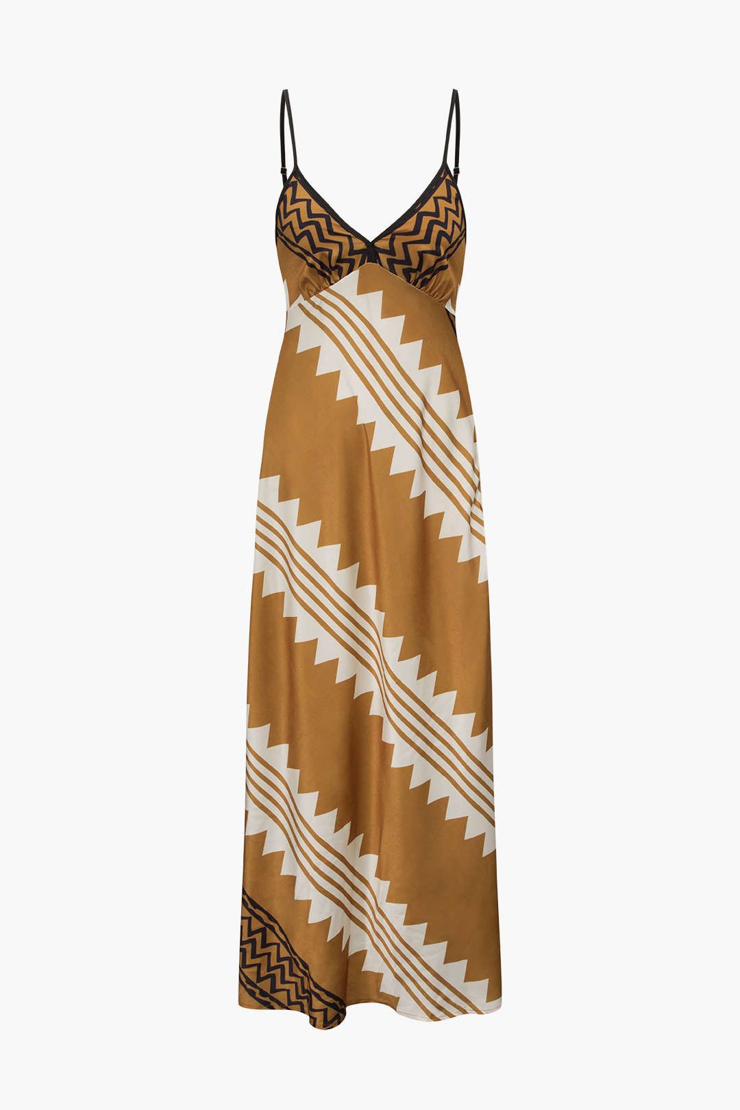 Zigzag Print V-neck Smocked Maxi Slip Dress sold by Micas