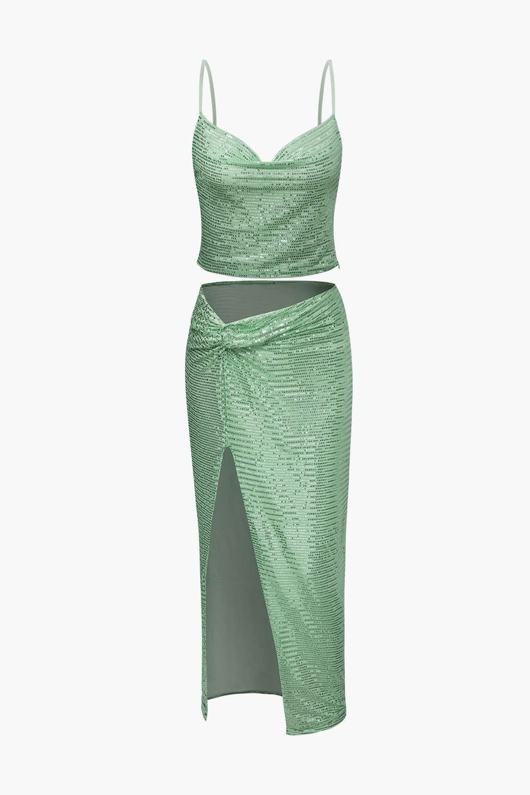 Sequin Cowl Neck Cami Top And Slit Midi Skirt Set sold by Micas product image thumbnail 4