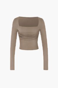 Square Neck Ruched Long Sleeve Top sold by Micas